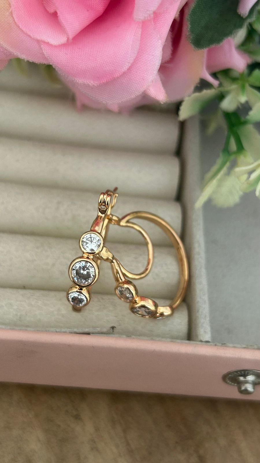 Elegant CZ Round Stone Bali Earrings – Gold Finish