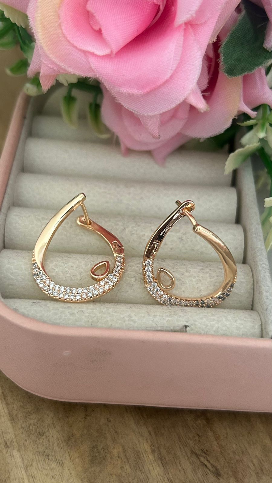 Gold Plated CZ Half-Studded Bali Hoop Earrings for Women