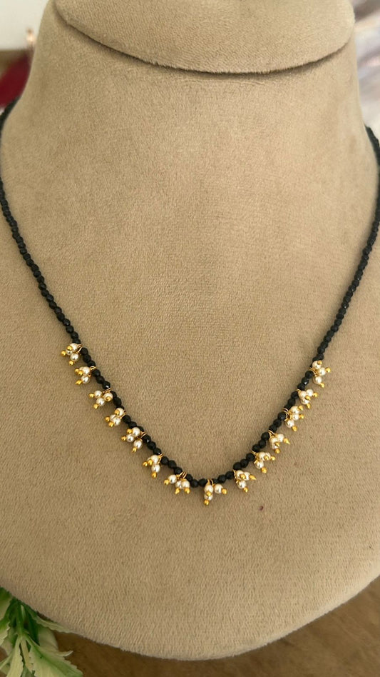 Black Beads Necklace with Pearl Drop Detailing – Traditional Mangalsutra