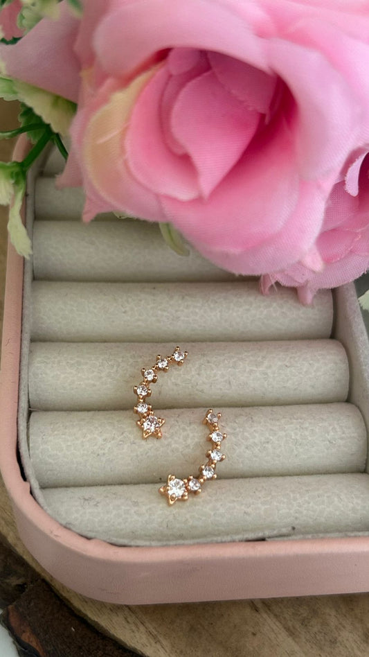 Star Curve Shape CZ Stud Earrings with Push Back Closure