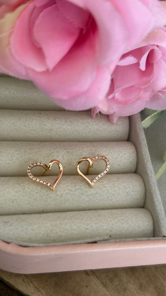 Heart Shape CZ Stud Earrings with Push Back Closure