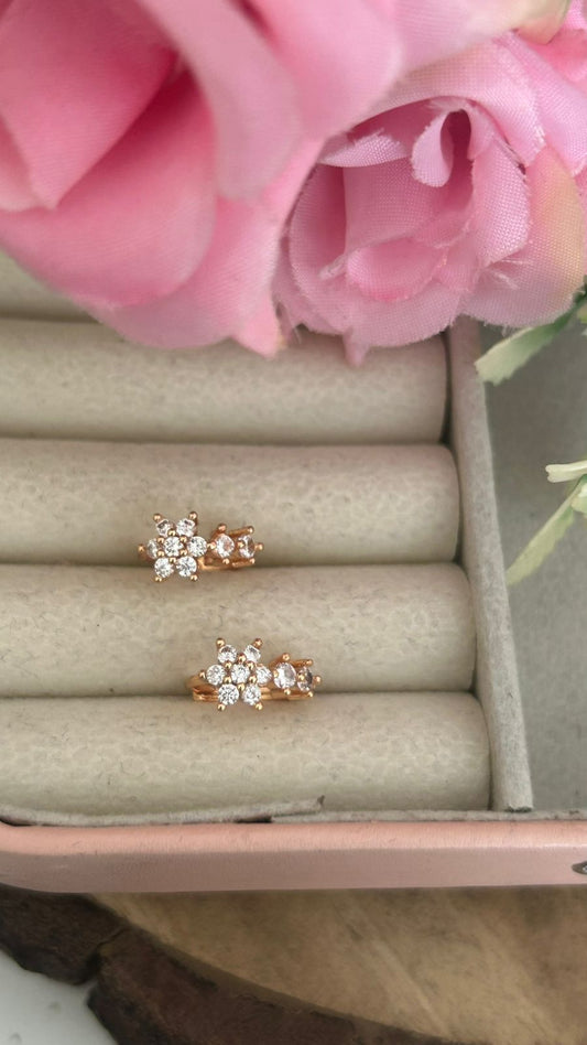 Floral CZ Bali Earrings with  Rose Gold Finish