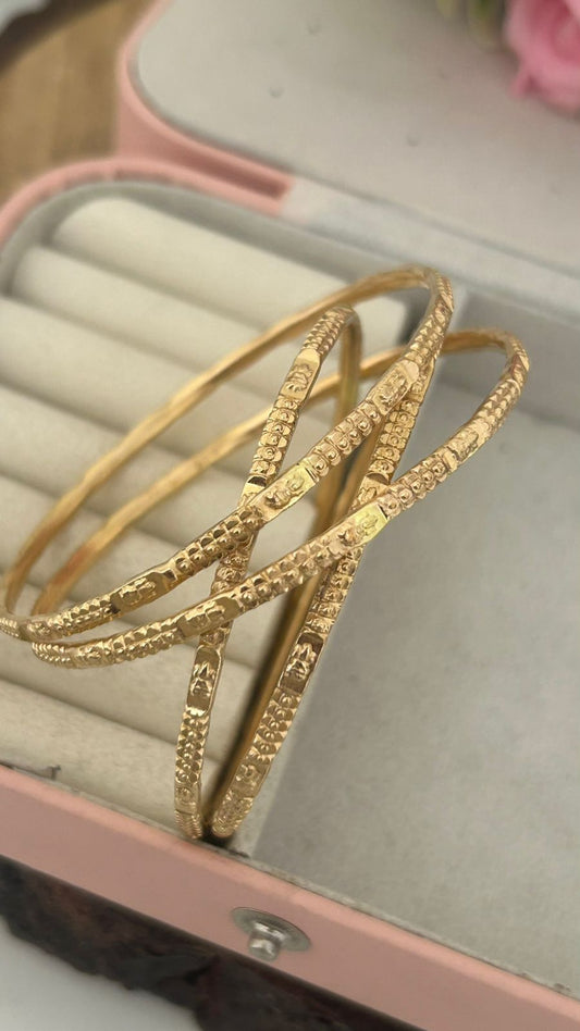 Traditional Unpolished Panchaloham Bangles – Temple Motif | 4 Bangles Set