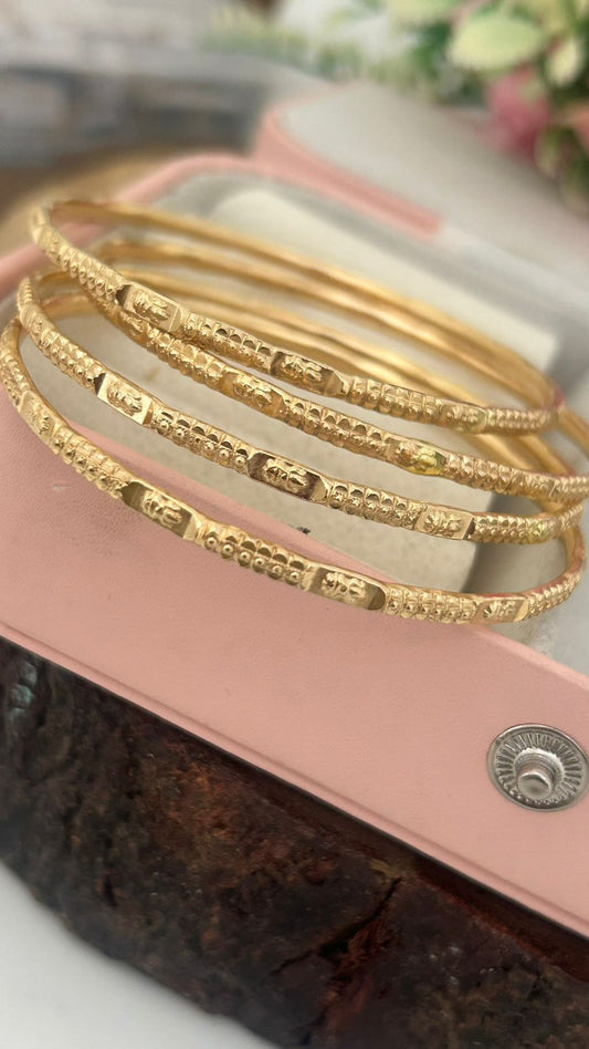 Traditional Unpolished Panchaloham Bangles – Temple Motif | 4 Bangles Set