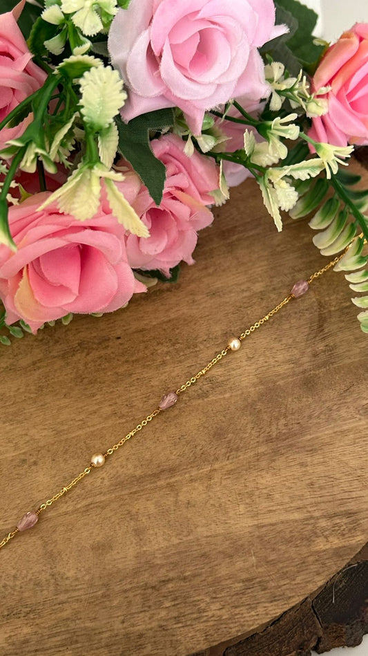 Handmade CZ Light Pink Beads & Swarovski Pearl Bracelet