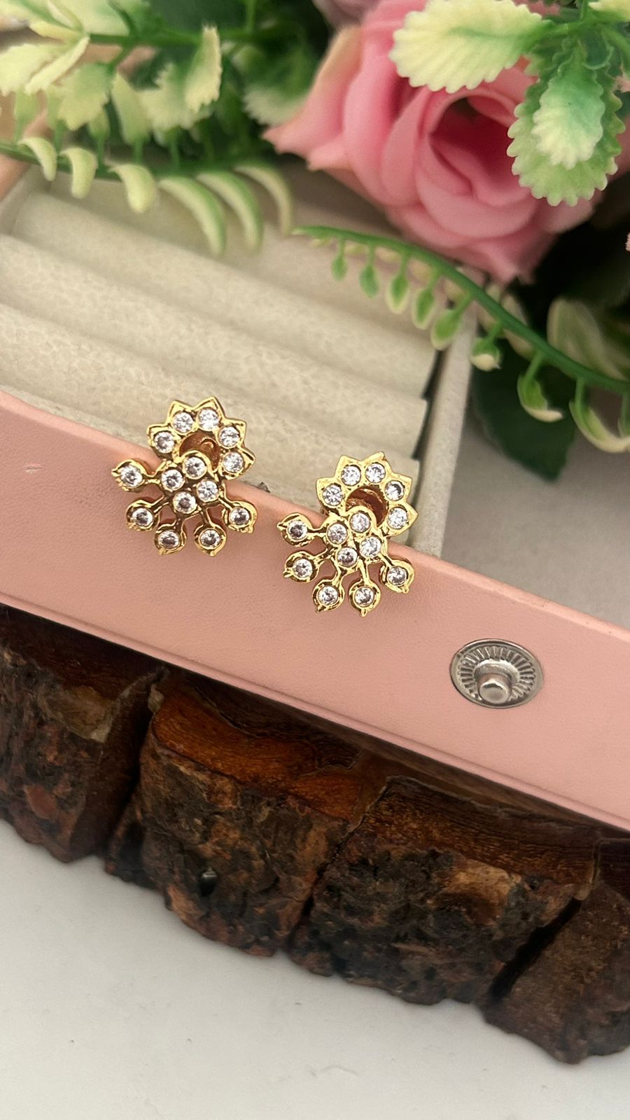 Floral Sunburst Design Panchaloham Gold Polished Stud Earrings big size only
