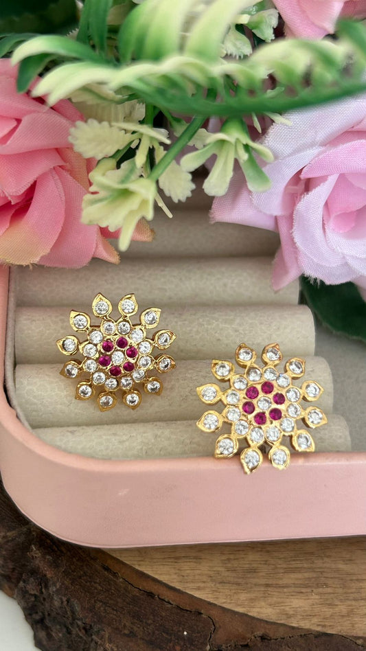 South Indian Style Panchaloham Big Flower Studs