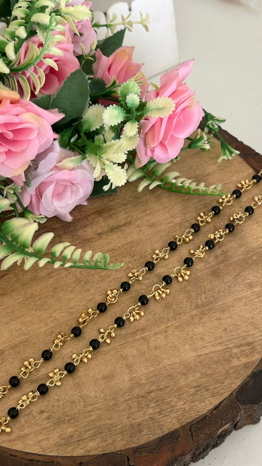 Traditional Panchaloham Anklets with black beads anklets in 10 and half inch