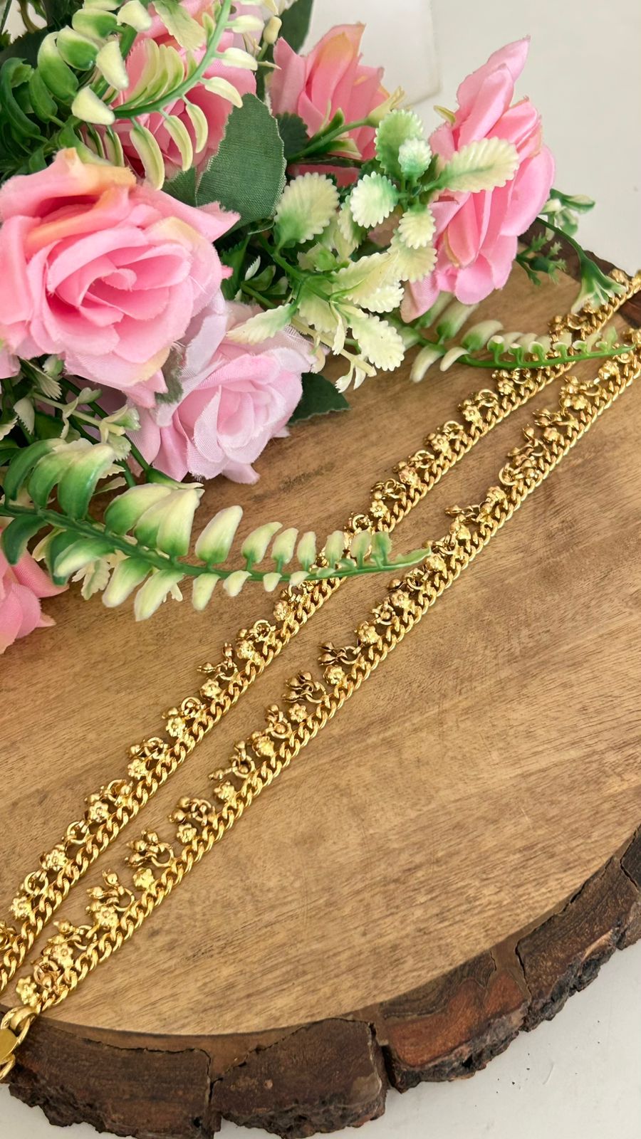 Traditional Panchaloham Payal with Flower Drops with muvvalu in 10 n half inch unpolished