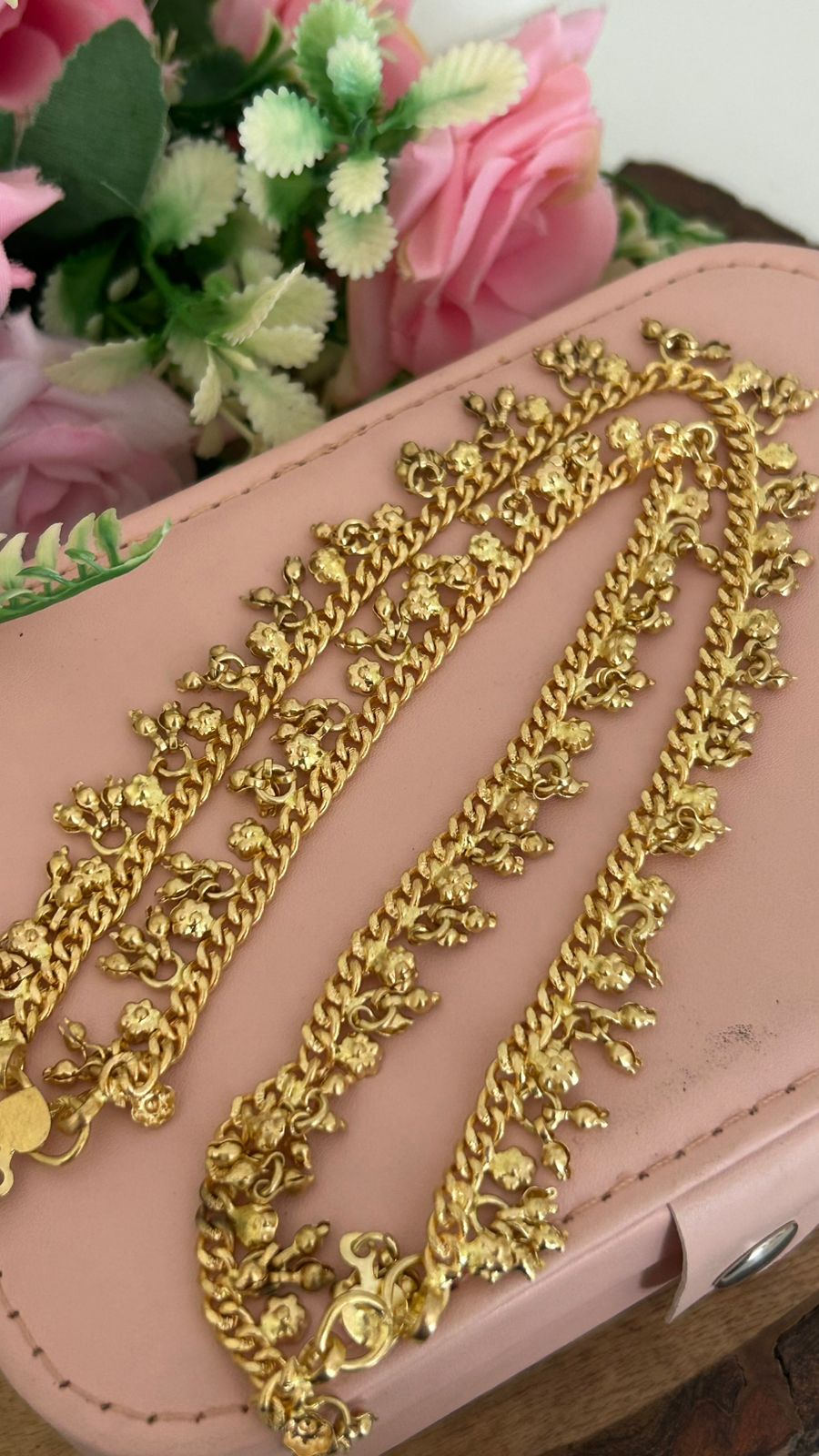 Traditional Panchaloham Payal with Flower Drops with muvvalu in 10 n half inch unpolished