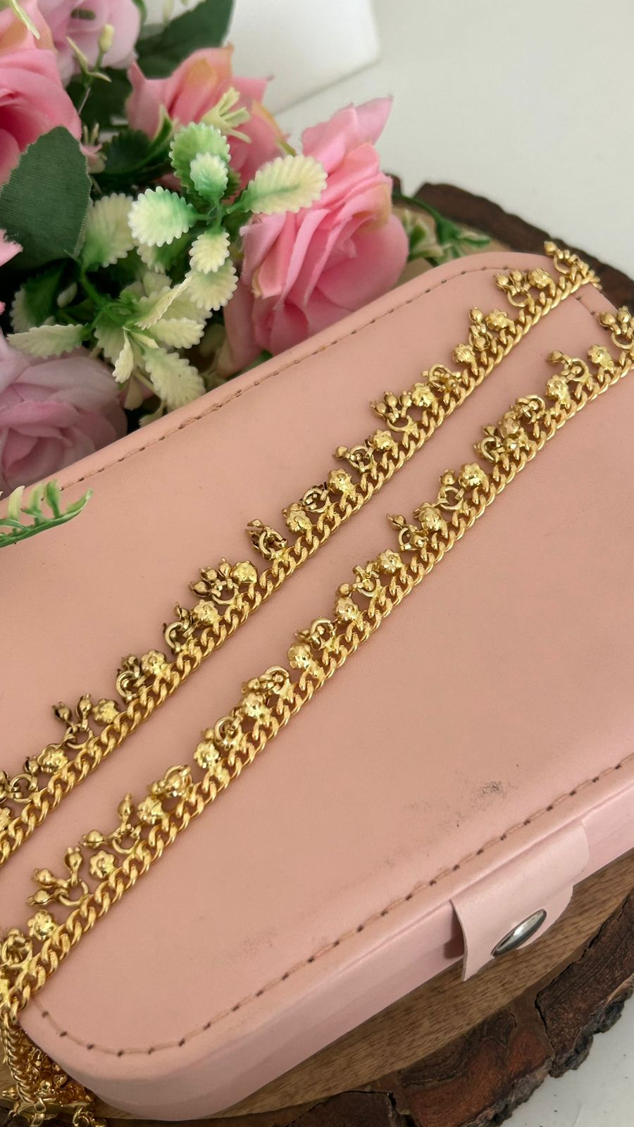 Traditional Panchaloham Payal with Flower Drops with muvvalu in 10 n half inch unpolished
