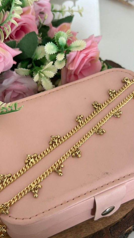 Classic Panchaloham Chain Anklets with Mini Ghungroo in 10 and half inch