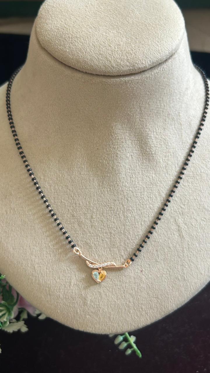 Rose Gold Finish Black Beads Mangalsutra with Heart Charm Pendant