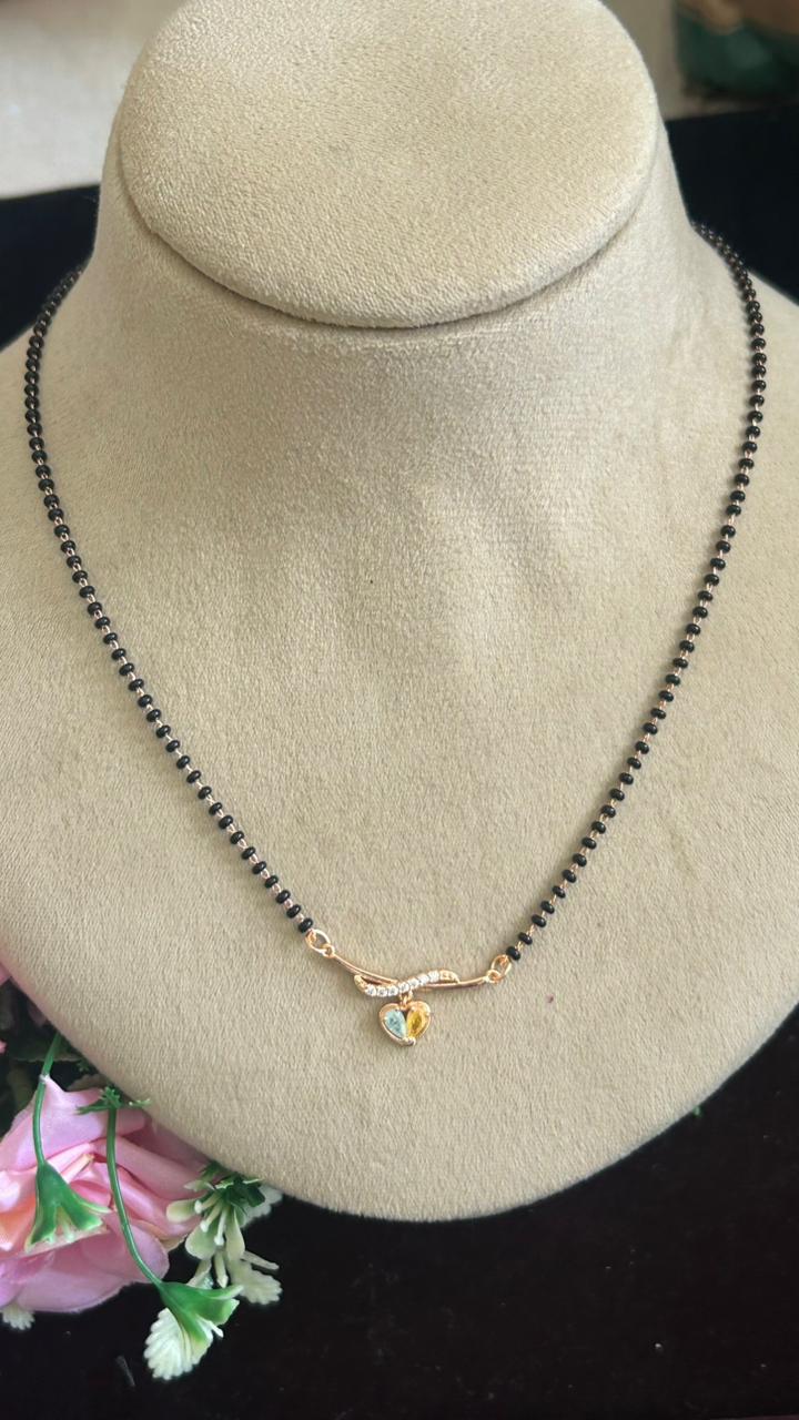 Rose Gold Finish Black Beads Mangalsutra with Heart Charm Pendant