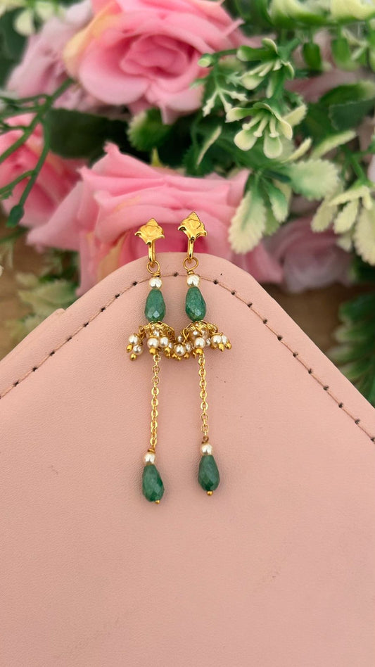 Elegant CZ sea blue crushed Bead Hanging Earrings with Swarovski Pearls