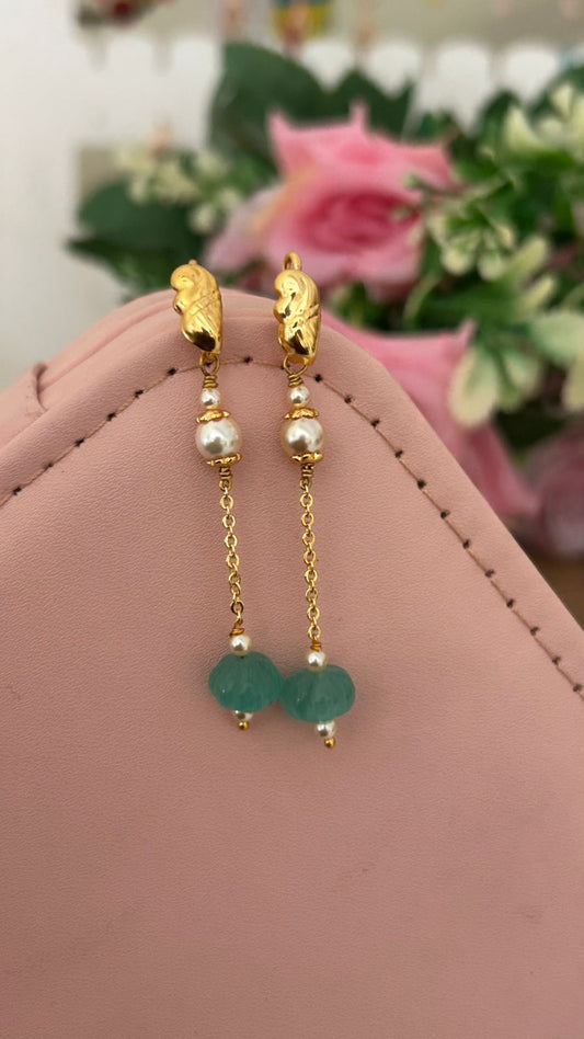 Green Pumpkin Drop Earrings with Swarovski Pearl Accents