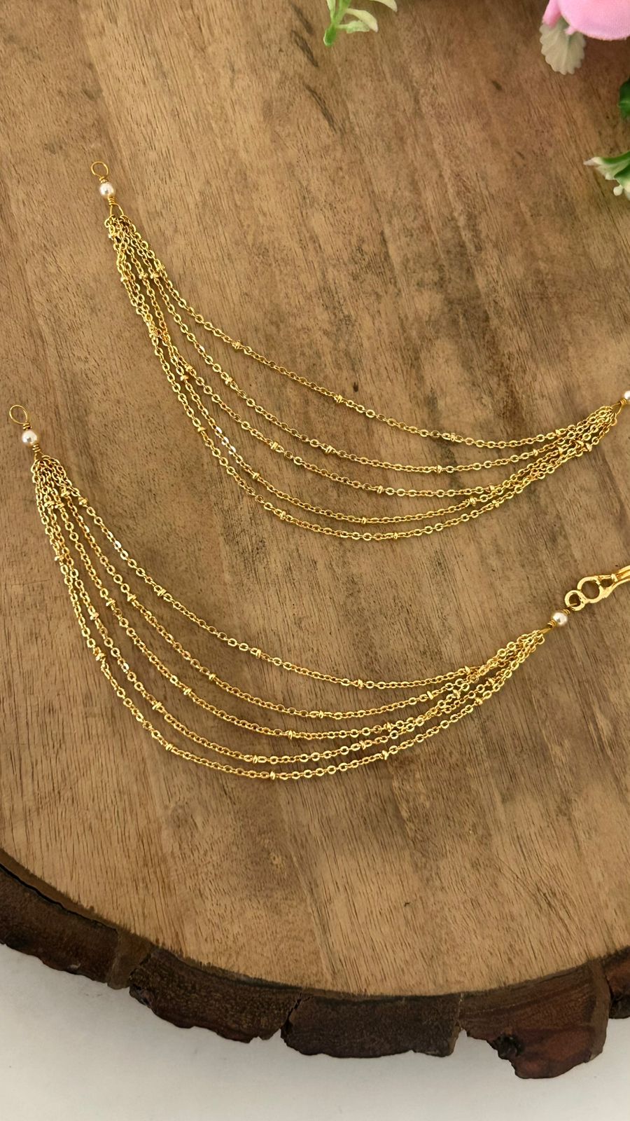 5 Lines Champaswarlu with Chandraharam Chain – Traditional Gold Finish Bridal Jewelry