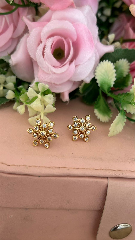Traditional Panchaloham Floral Studs ( small size) – Big Six-Petal Design with White Stones