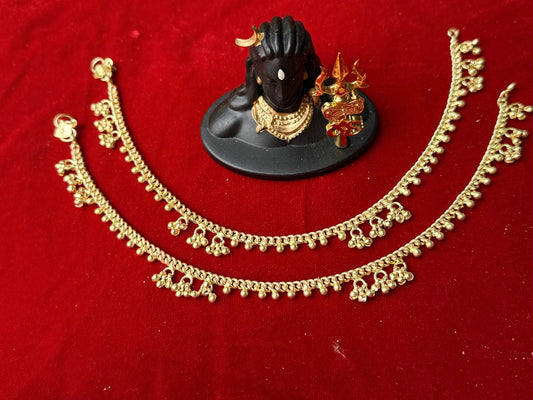 Traditional Panchaloha Anklets (10.5 Inch) Unpolished – Antique Ghungroo Charm Payal for Women