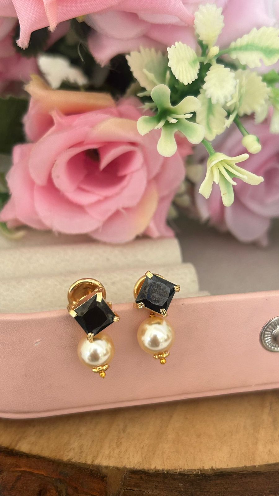 Panchaloha Green Stone Stud Earrings with Detachable Swarovski Pearl Drops