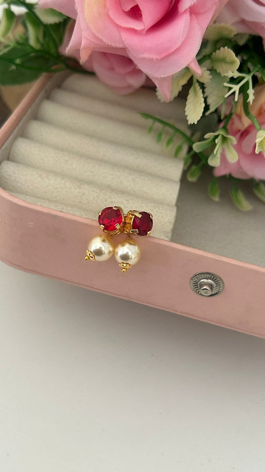 Panchaloha round Stone Stud Earrings with Detachable Swarovski Pearl Drops