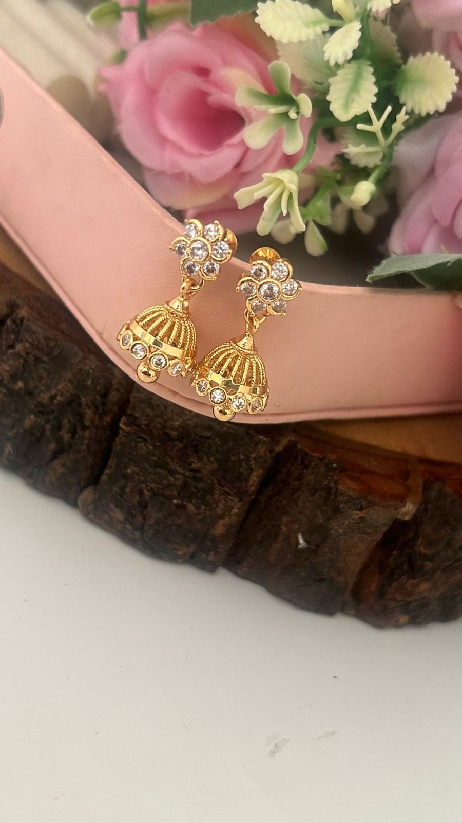 Traditional Panchaloham Full White Stone Detachable Jhumkas