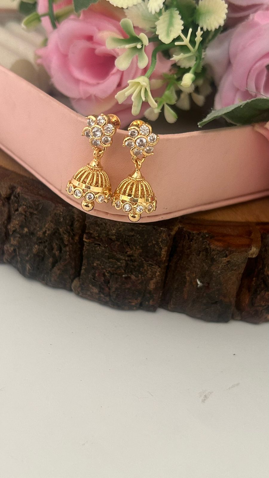Traditional Panchaloham Full White Stone Detachable Jhumkas