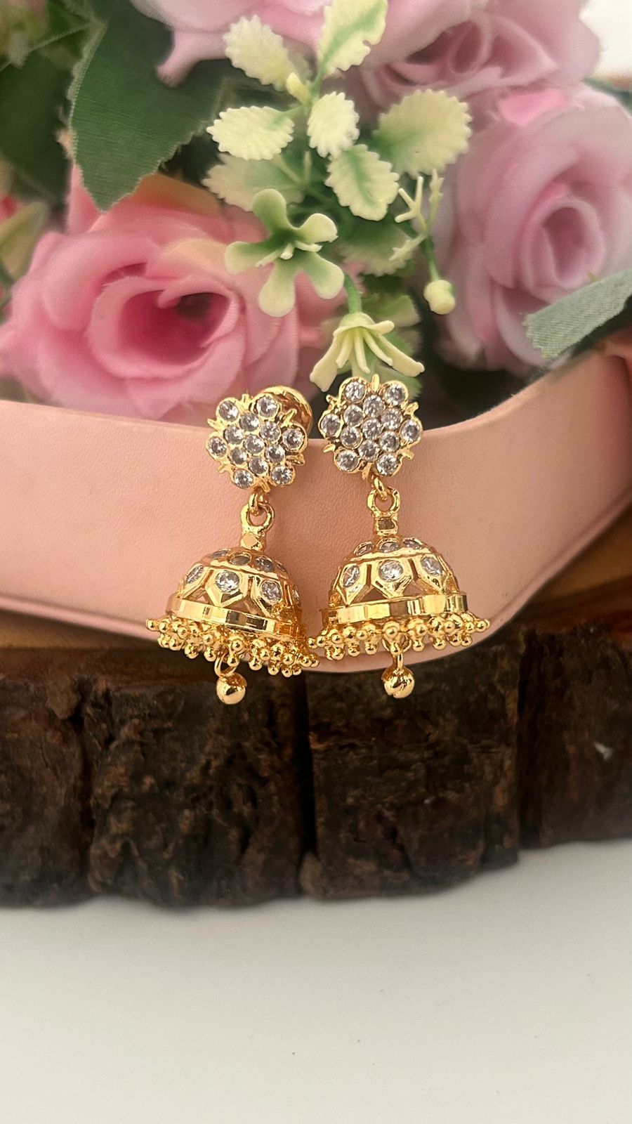 Panchaloham Polished Full White Detachable big size Jhumka Earrings with Stone Floral Top