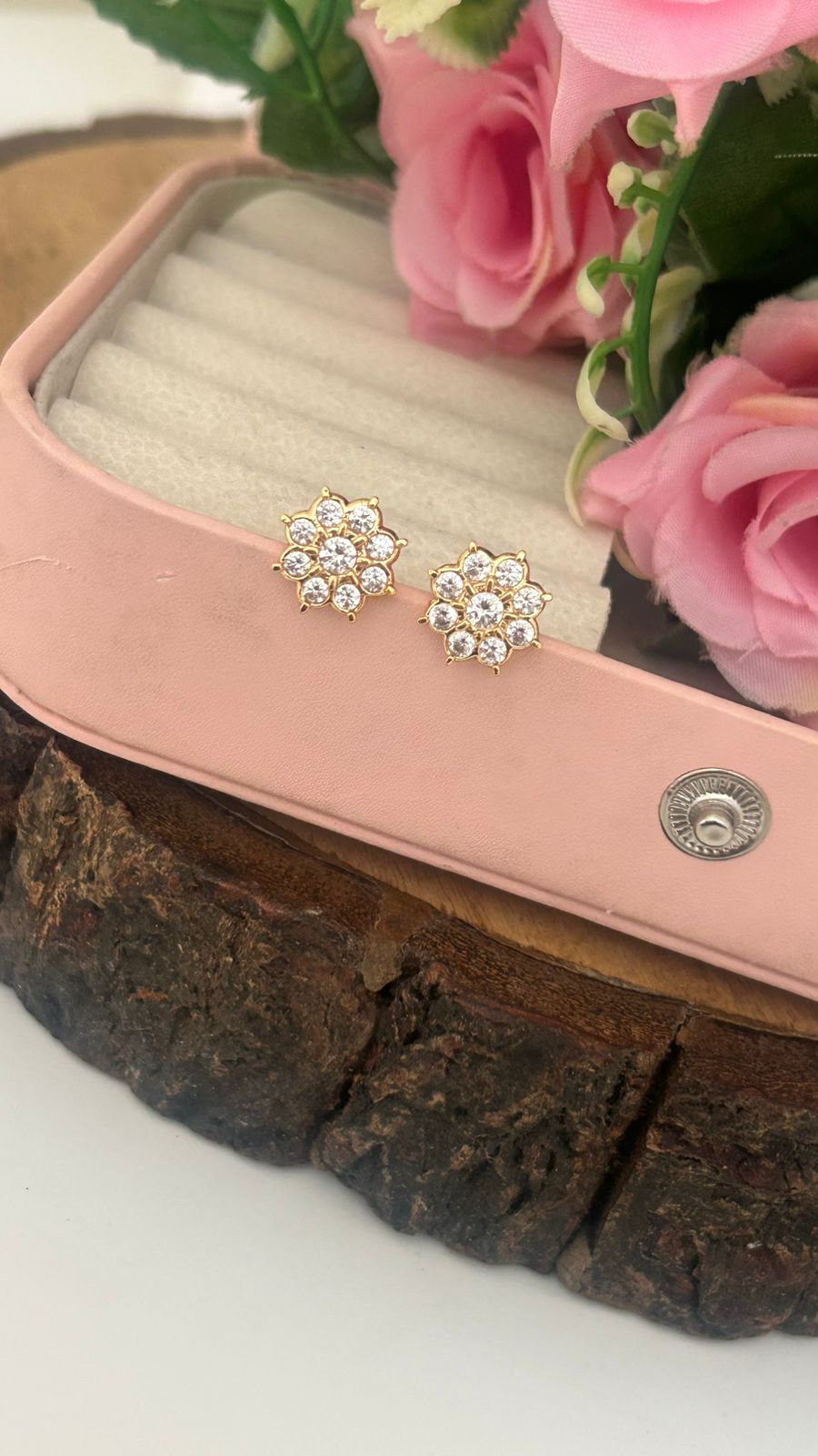 Elegant Panchaloham Full White Stone medium size  Stud Earrings with Premium Polish