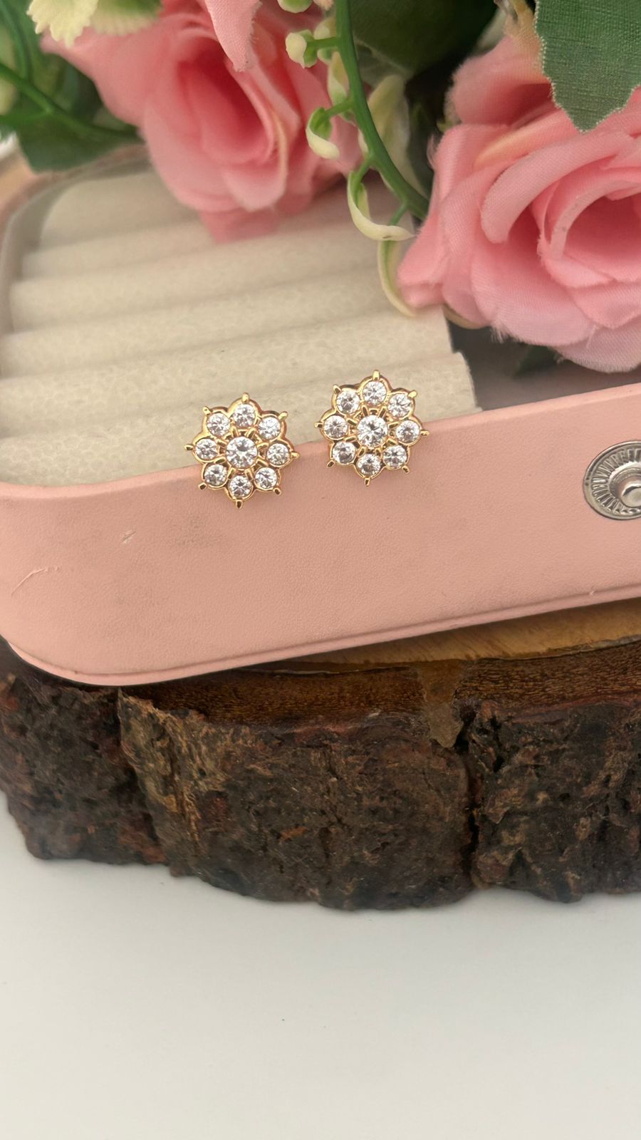 Elegant Panchaloham Full White Stone medium size  Stud Earrings with Premium Polish