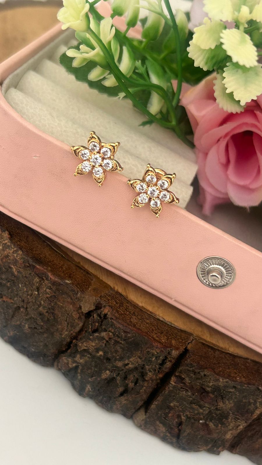Star Floral Panchaloham Full White Stud Earrings