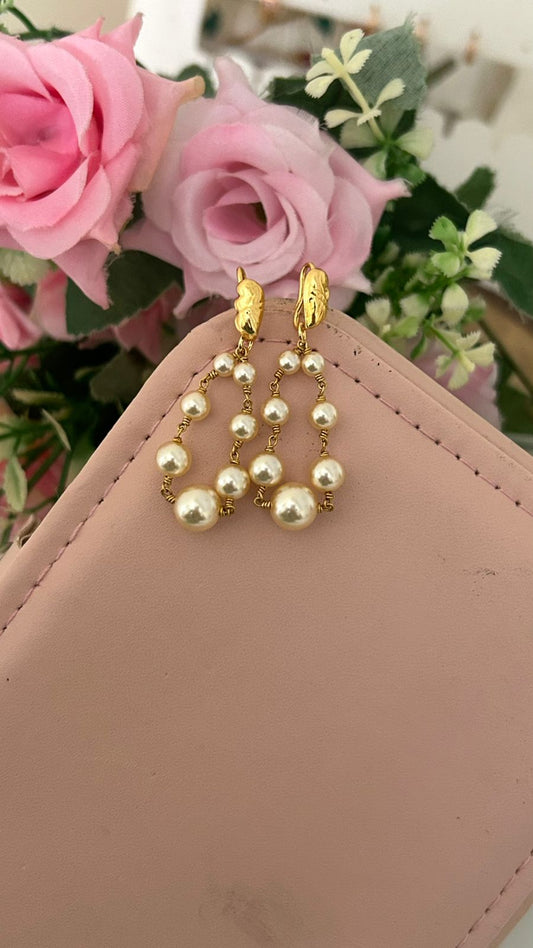 Designer Handmade Swarovski Pearl Drop Earrings with Traditional Kattu Teega Wire Work – Elegant Gold Finish