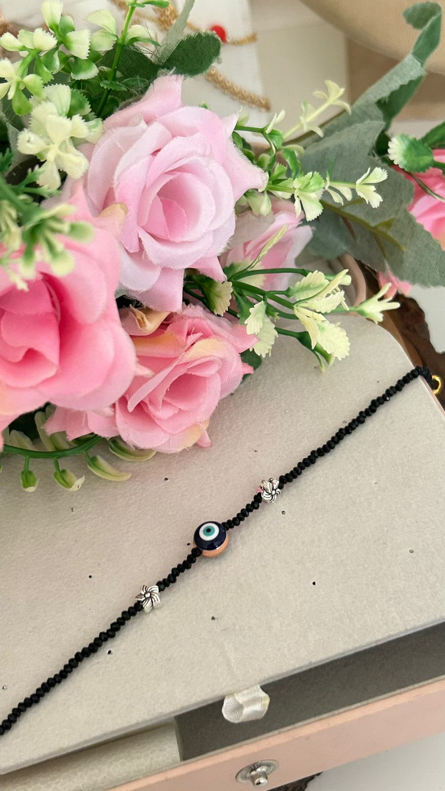 Black Beaded Evil Eye Bracelet – Protective Nazar anklet for Women