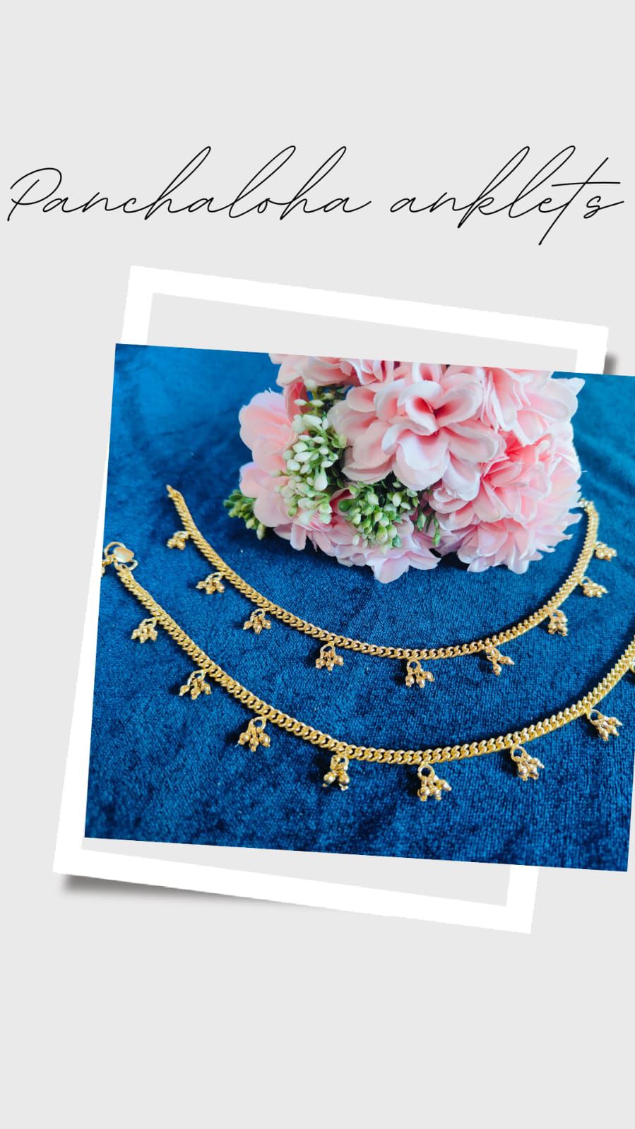 Handcrafted Panchaloha Anklets 10.5 Inch – Unpolished Antique Payal with Charm Drops