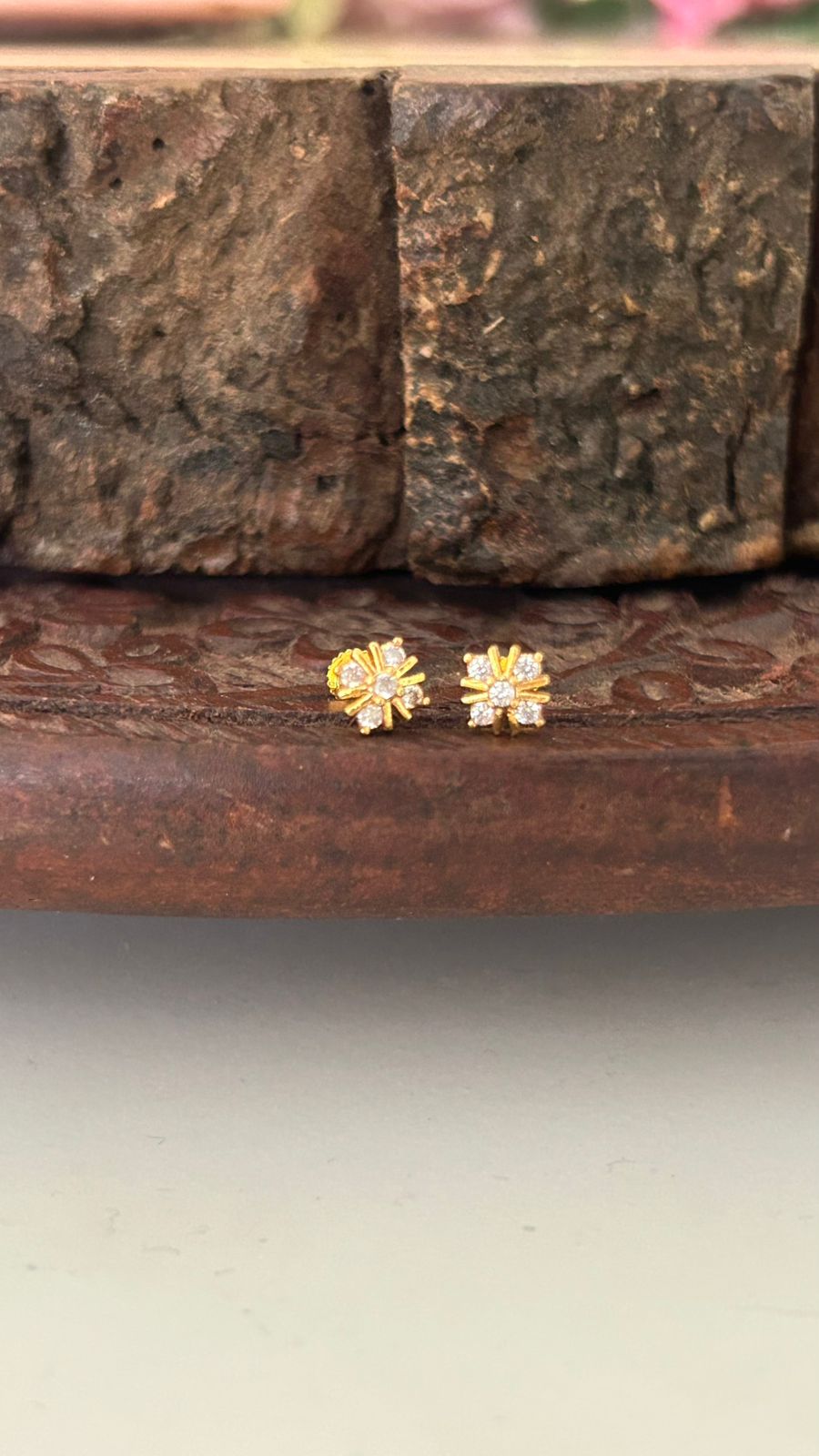 Tiny Flower Stud Earrings – Minimal Nose Pin Size Gold Plated Studs