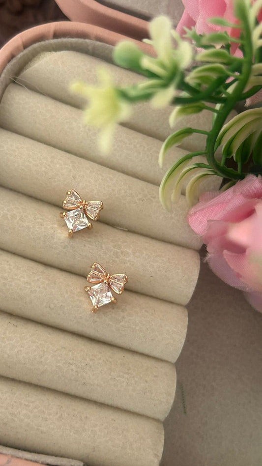 Cute Bow CZ Stud Earrings – Dainty Crystal Bow Daily Wear Earrings