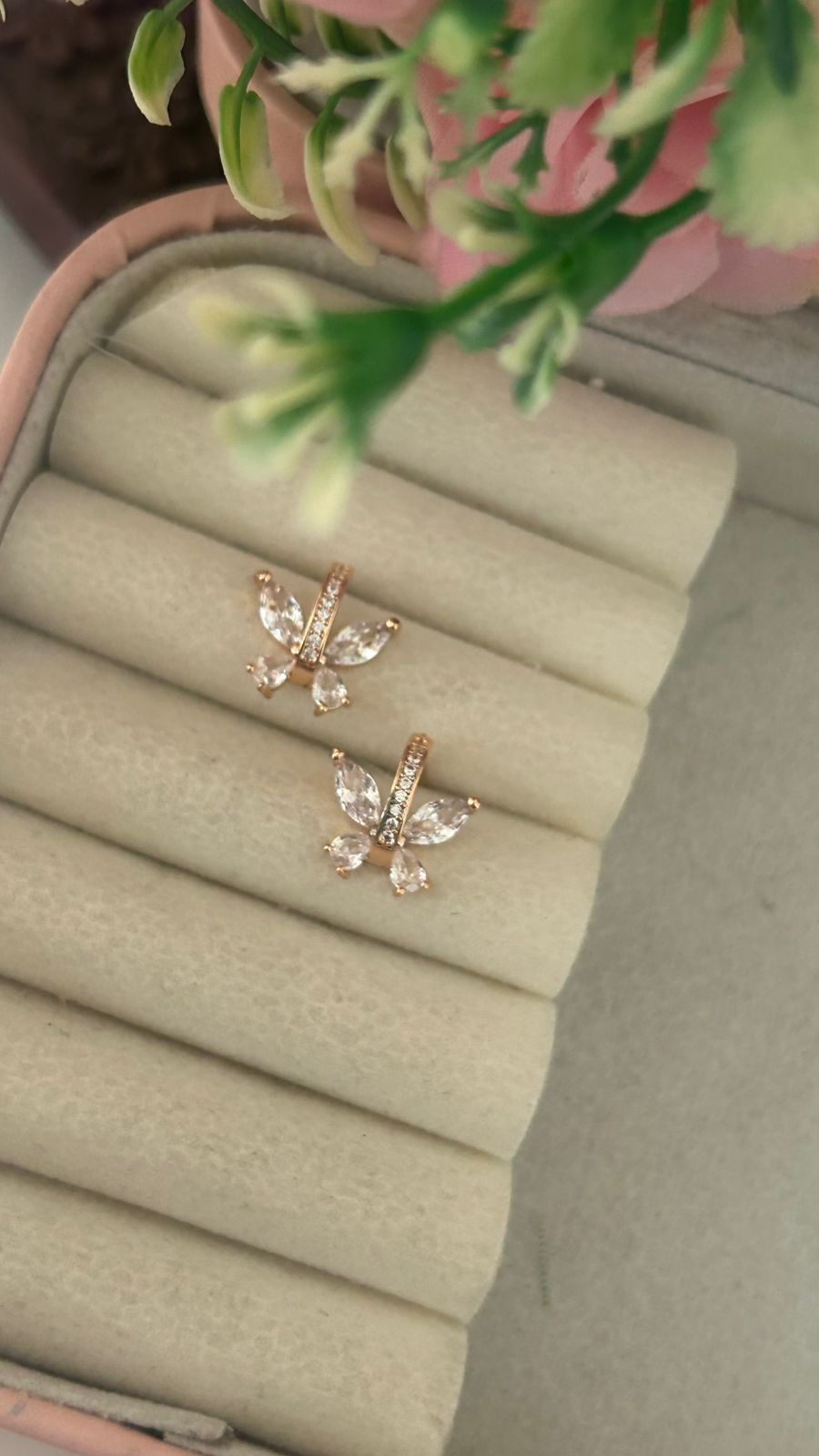 Butterfly CZ Stone Stud Earrings – Sparkling Gold Tone Fashion Jewellery
