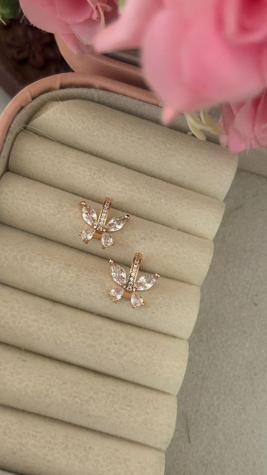 Butterfly CZ Stone Stud Earrings – Sparkling Gold Tone Fashion Jewellery