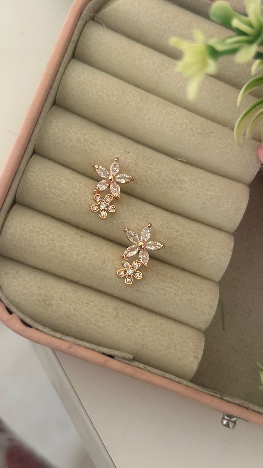 Designer Double Flower CZEarrings – Trendy Fashion Studs