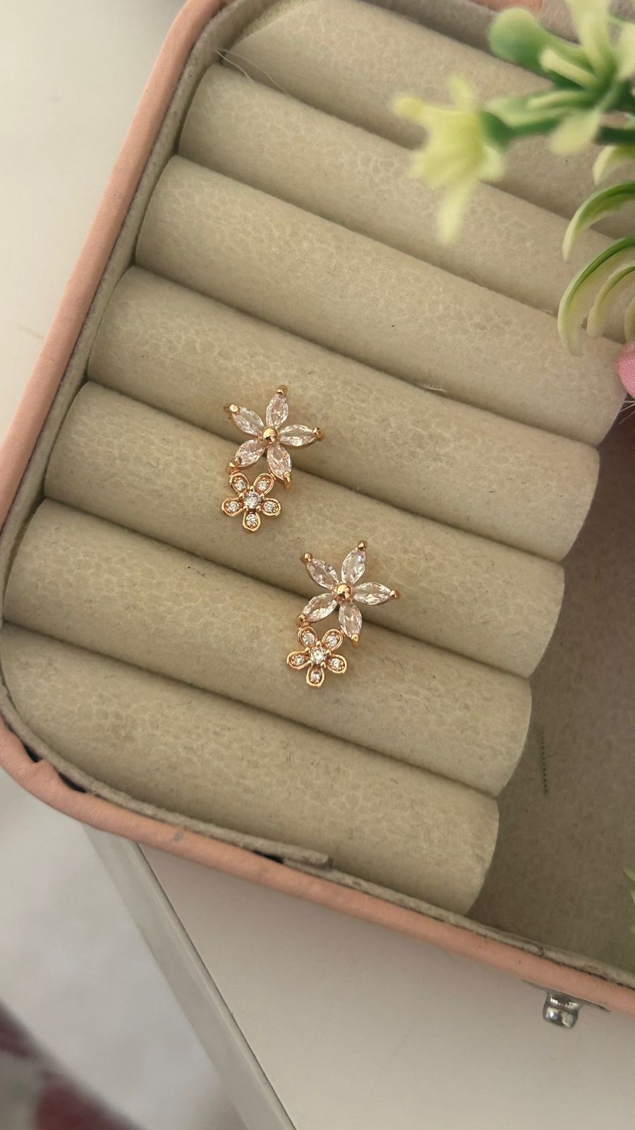 Designer Double Flower CZEarrings – Trendy Fashion Studs