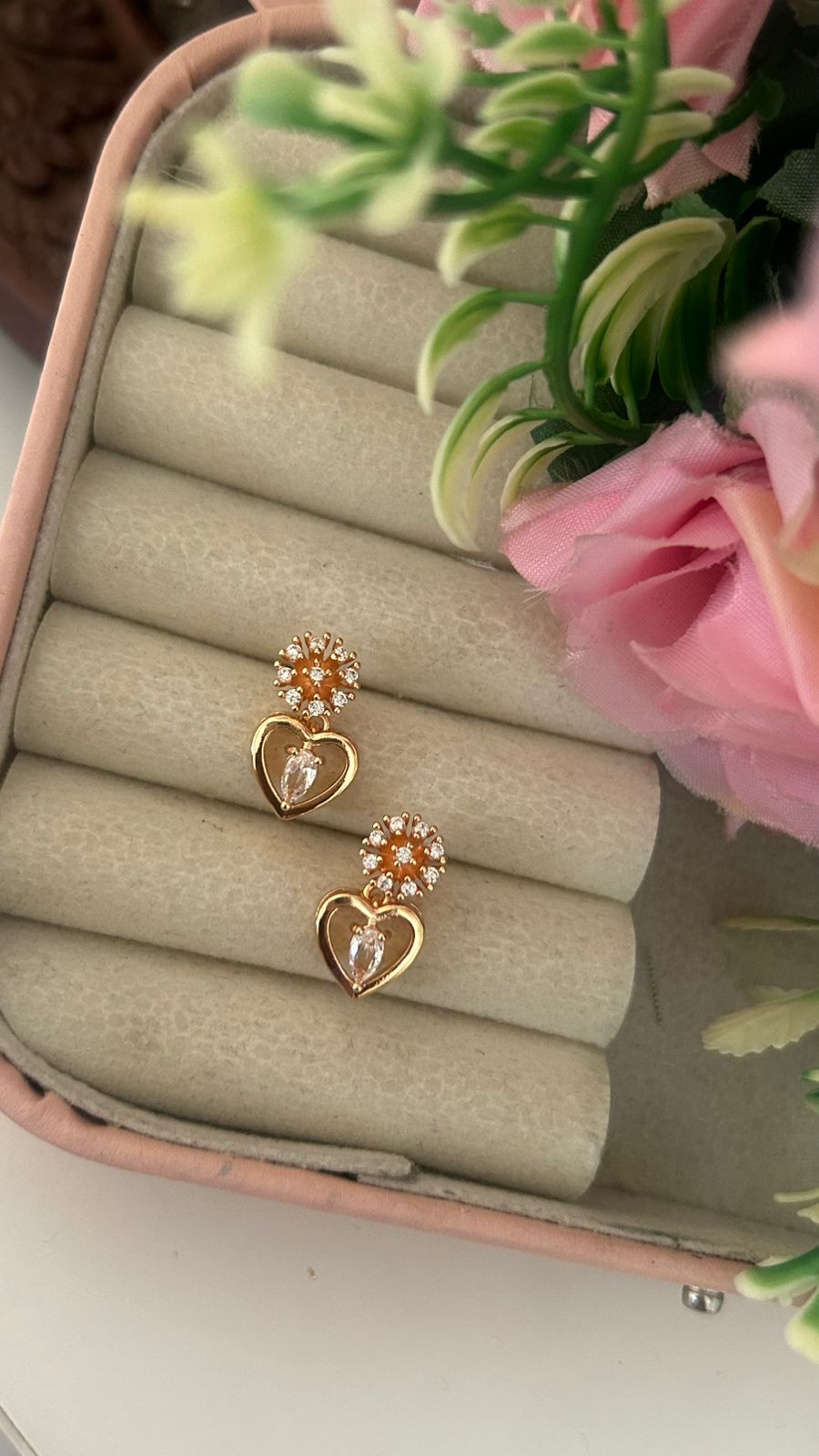 Romantic Heart & Flower CZ Earrings – Crystal Drop Fashion Earrings