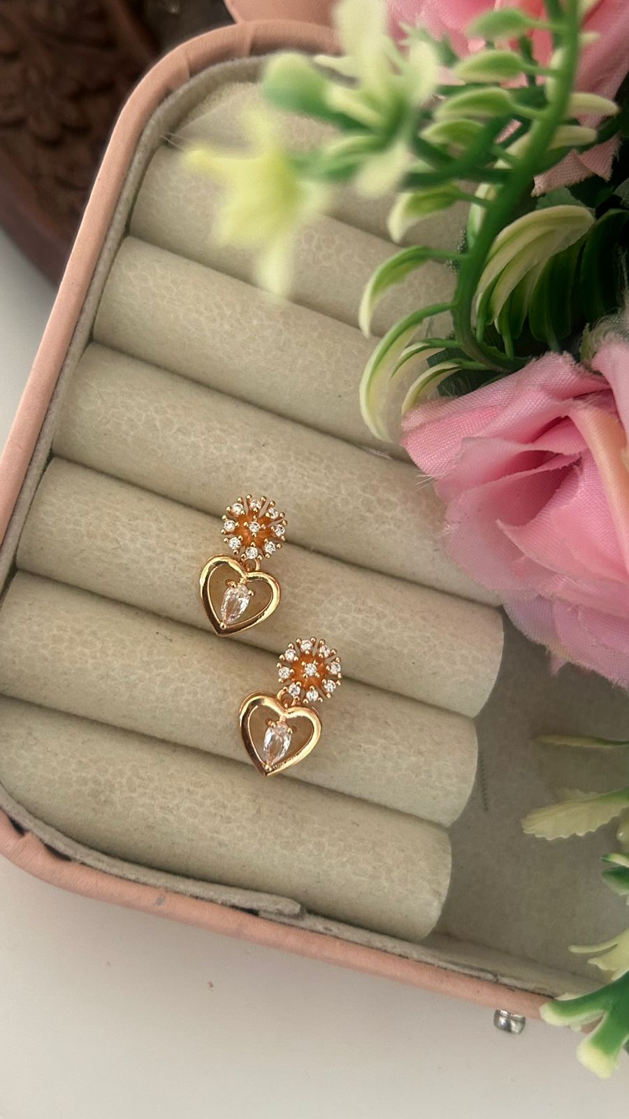 Romantic Heart & Flower CZ Earrings – Crystal Drop Fashion Earrings