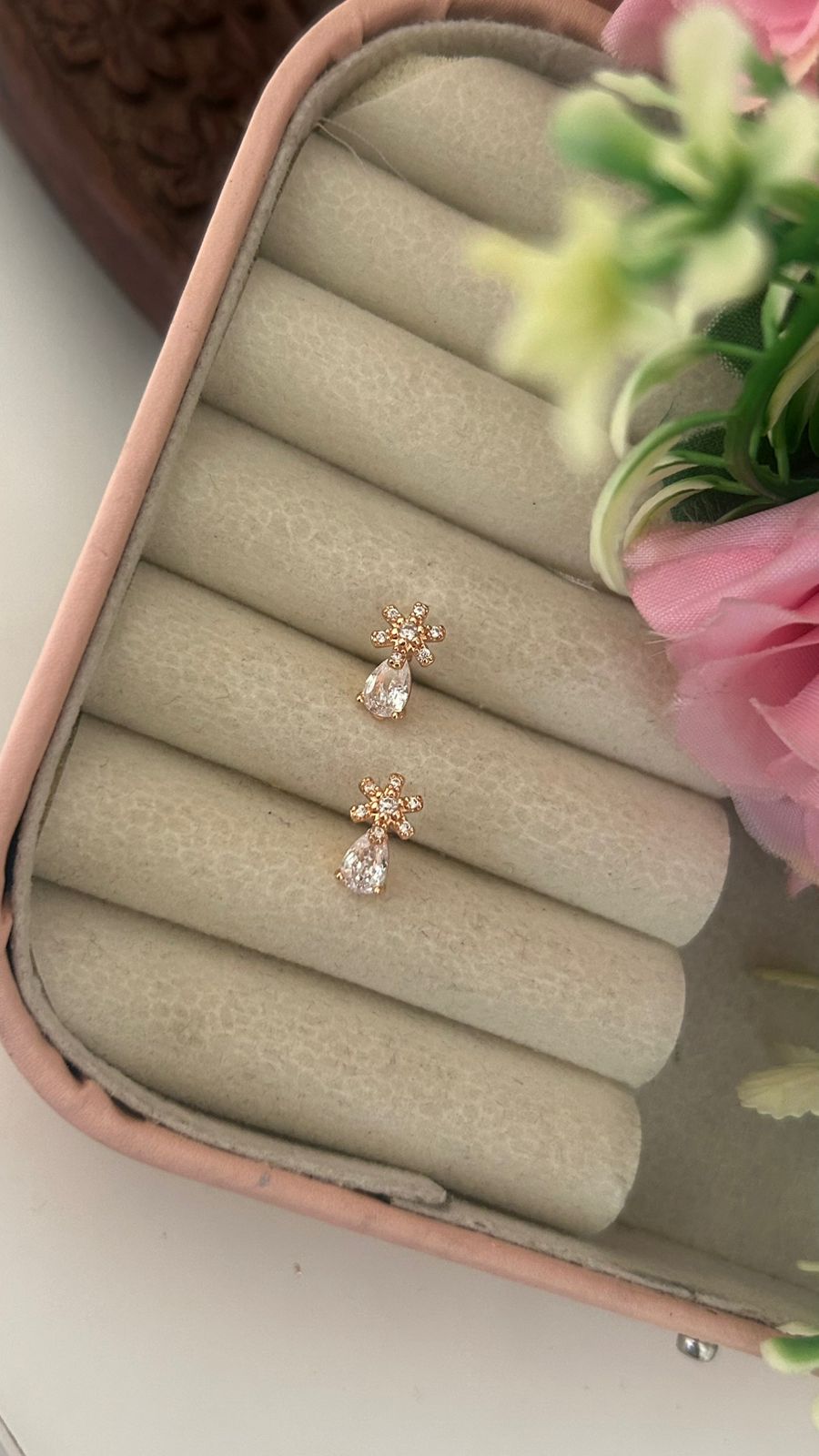 Trendy Flower Design Cubic Zirconia Earrings – Stylish Drop Jewellery