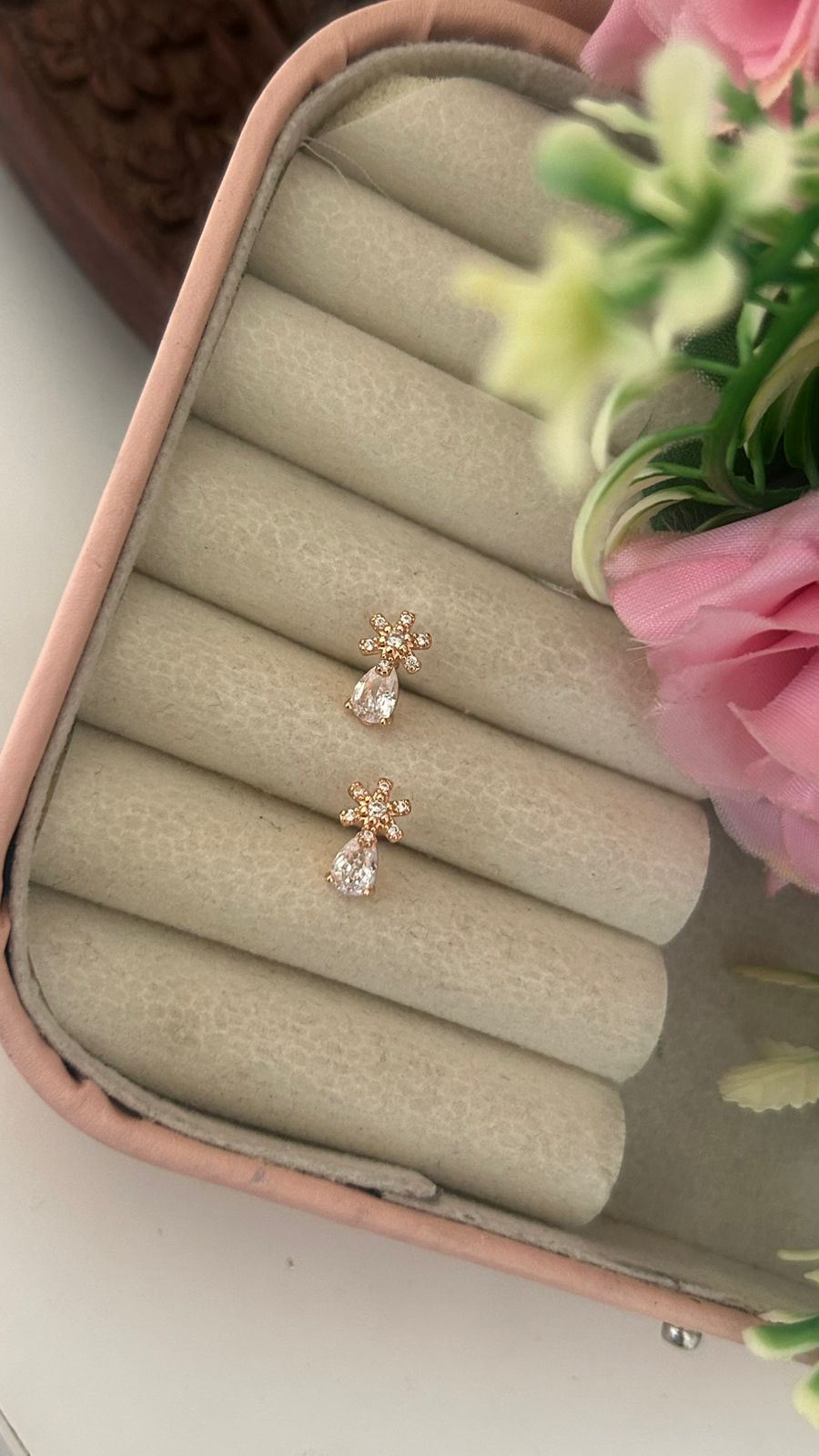 Trendy Flower Design Cubic Zirconia Earrings – Stylish Drop Jewellery