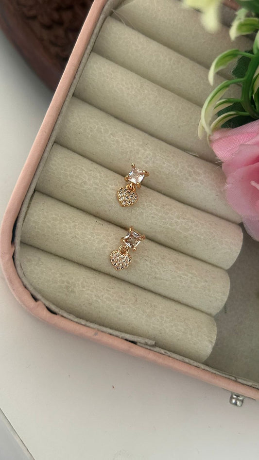 Elegant Heart Drop CZ Stud Earrings – Gold Tone Crystal Earrings