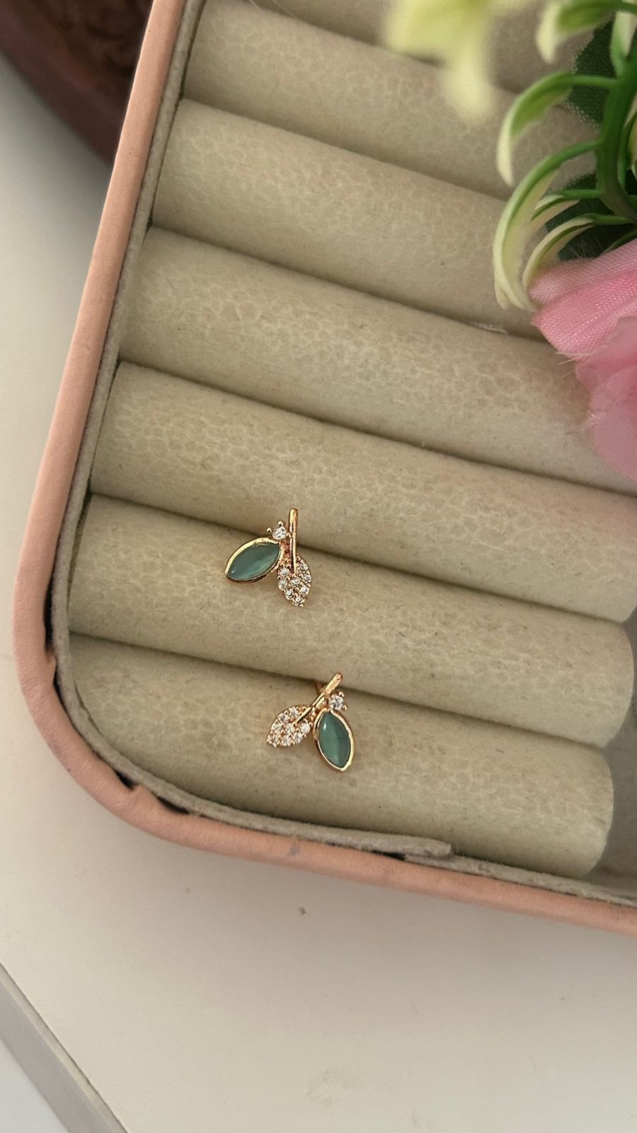 Nature Inspired Leaf CZ Earrings with Stone