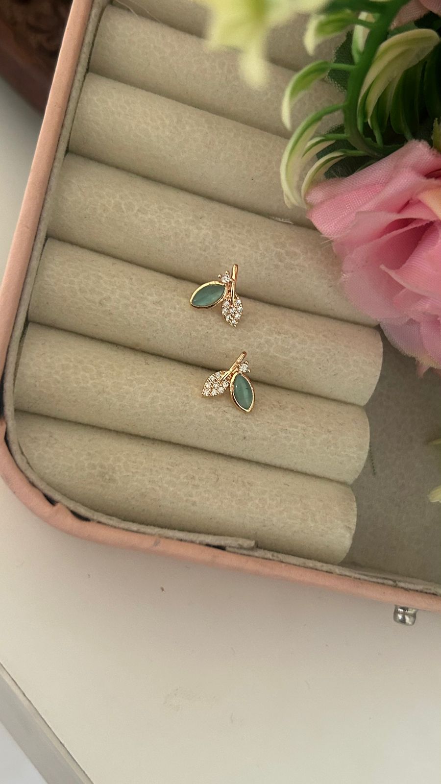 Nature Inspired Leaf CZ Earrings with Stone