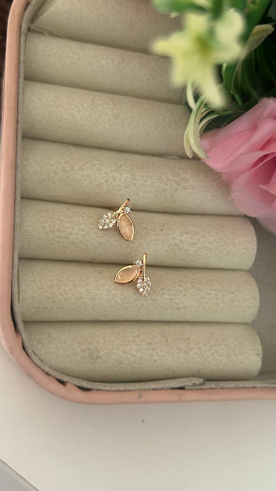 Nature Inspired Leaf CZ Earrings with Stone