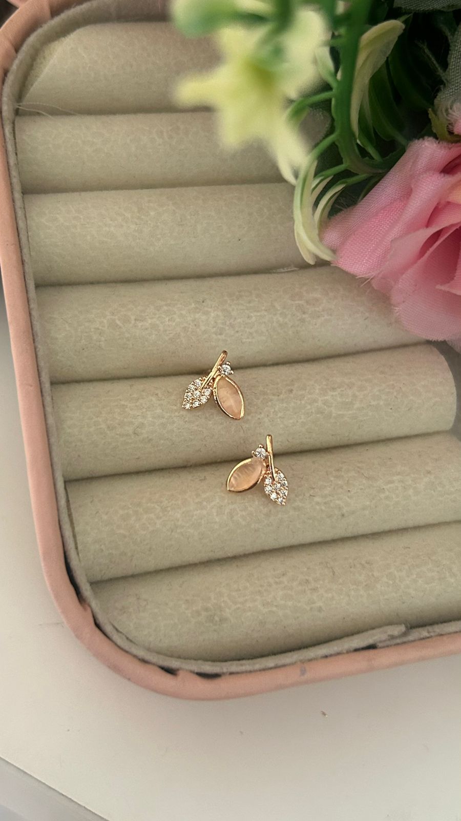Nature Inspired Leaf CZ Earrings with Stone