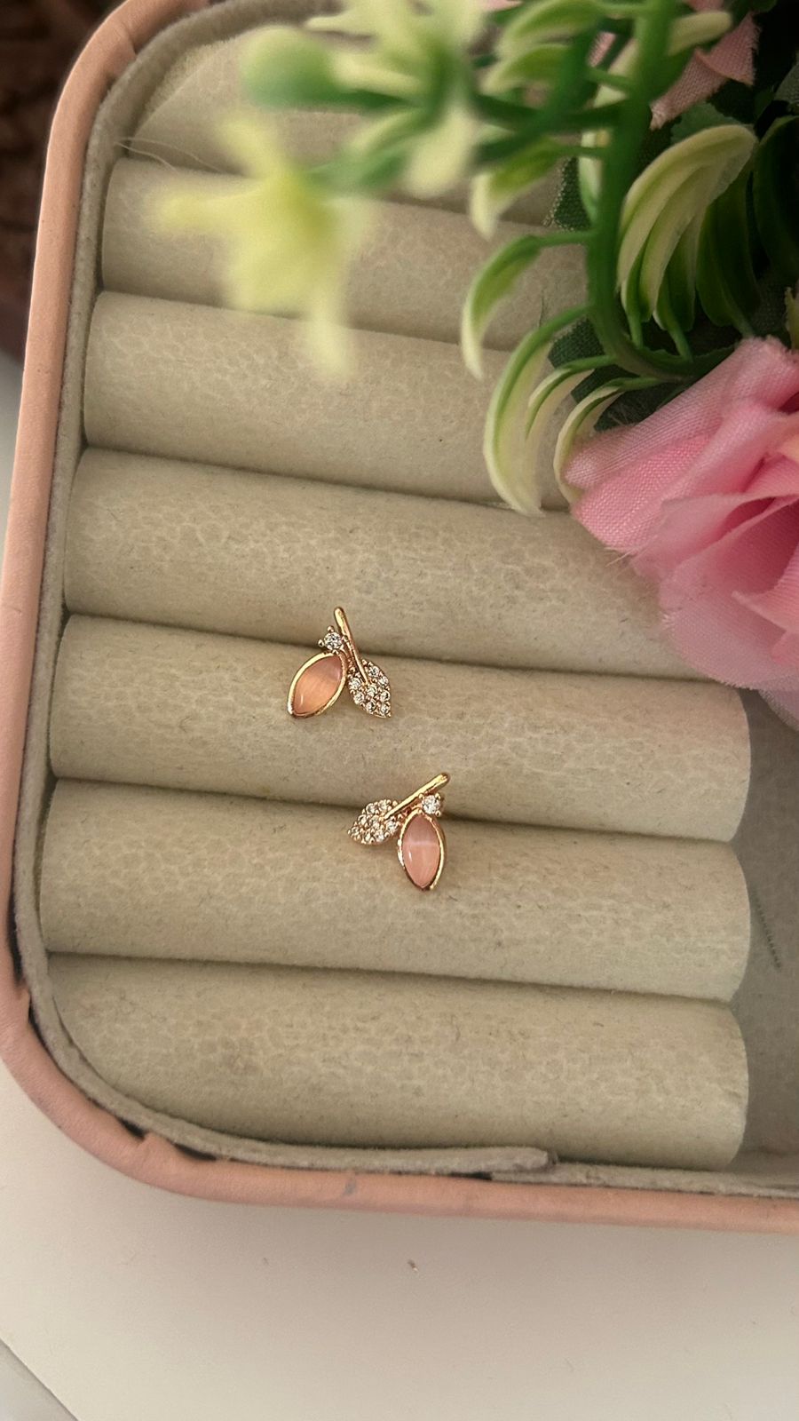 Nature Inspired Leaf CZ Earrings with Stone